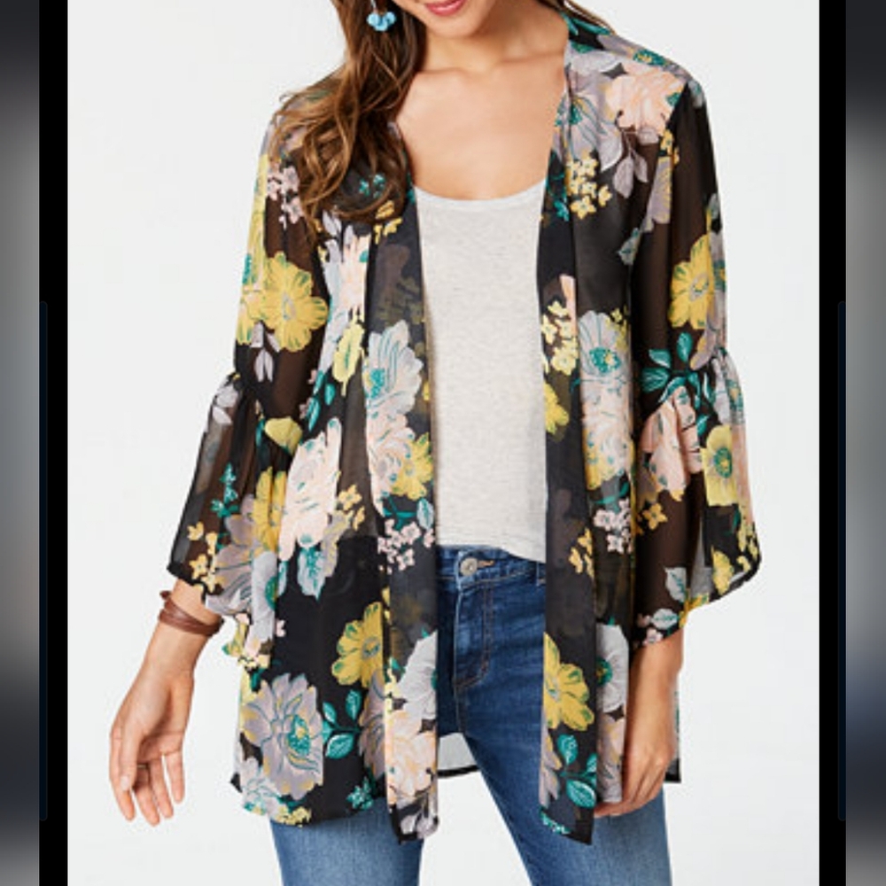 STYLE & CO Floral Long Line Cardigan Open Front XXL Festival Boho Cottagecore